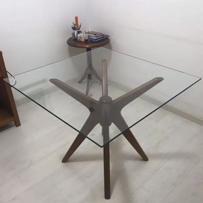 Tampo de mesa de vidro quadrado